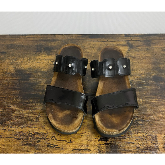 Naot Ashley Sandal Womens Sz 8 - 8.5 Black Leather Rhinestones‎ Open Toe - Picture 1 of 9